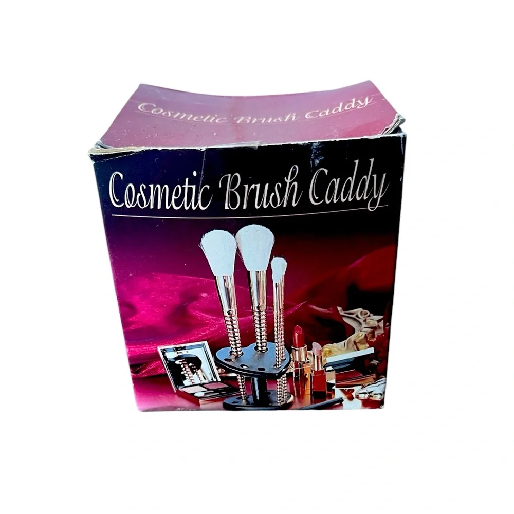 VTG New In Box Heart Shaped Cosmetic Brush Holder For Makeup Brushes Black